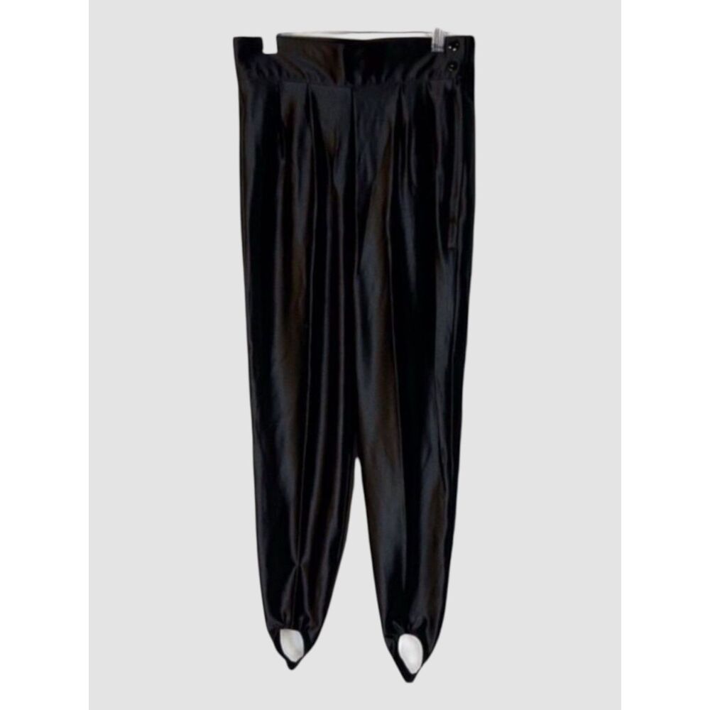 Vintage Shanna Fashion Black Stirrup Pants Shiny Nylon Lycra Side Zip S